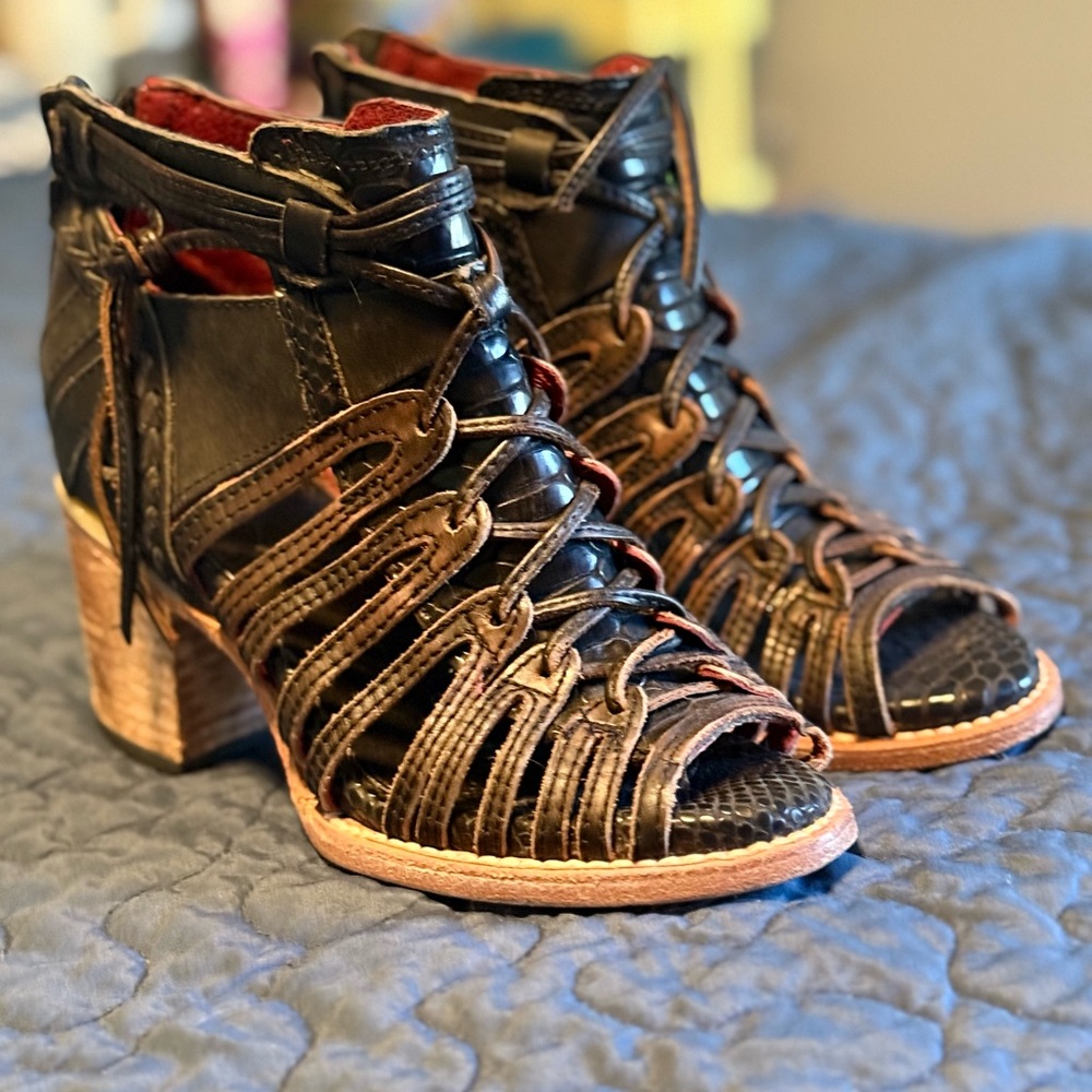 Black and Brown Strappy Women's Heels